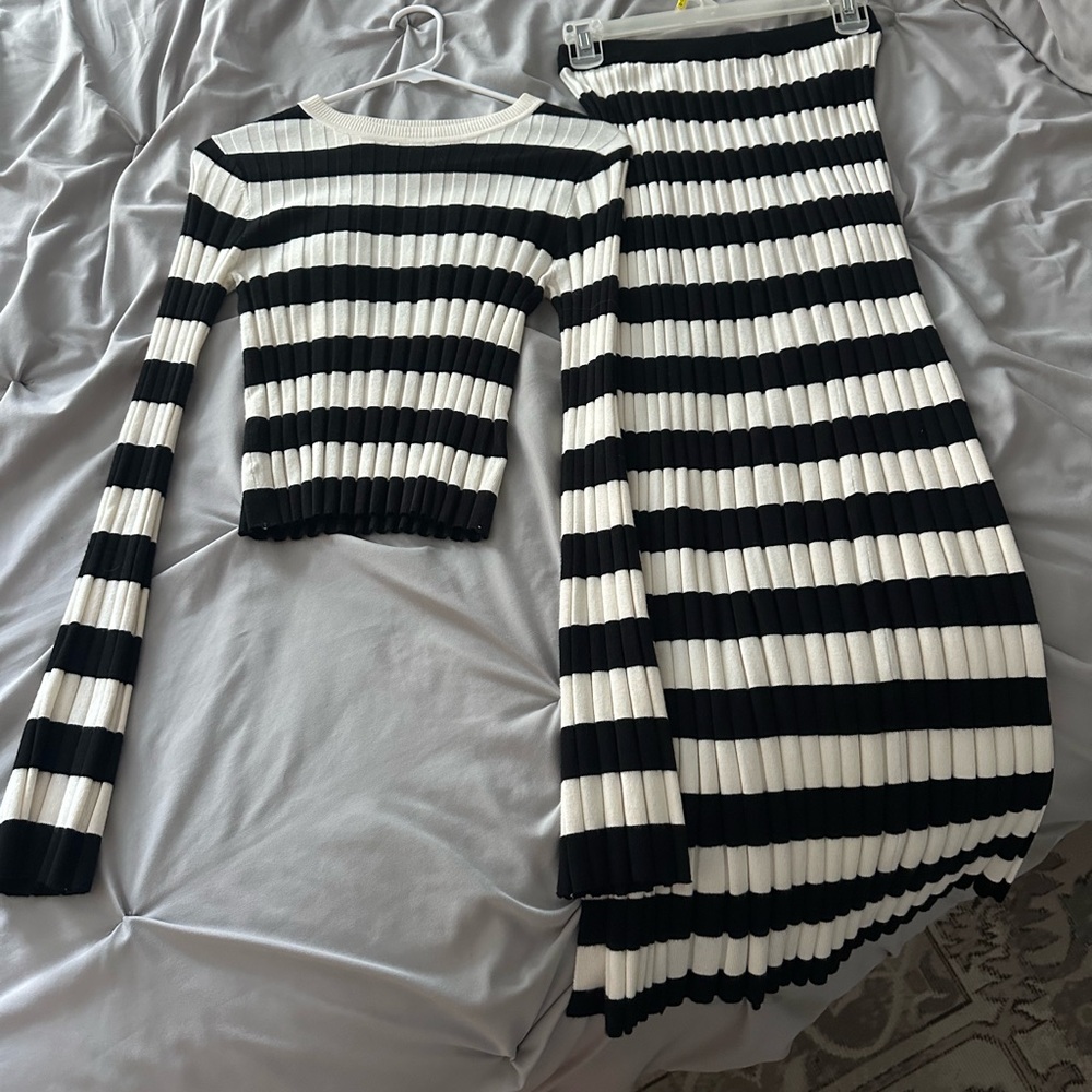 a new day Monochrome Striped Knit Ensemble